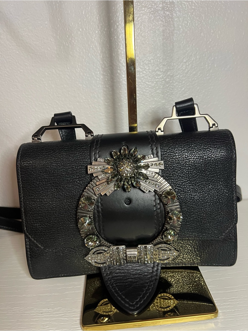 Miu Miu Lady Jeweled Madras Leather bag